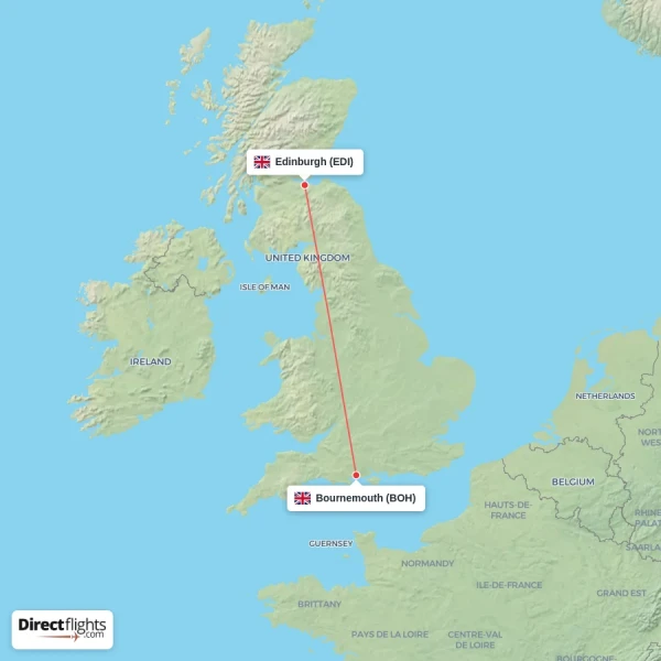 Edinburgh - Bournemouth direct flight map