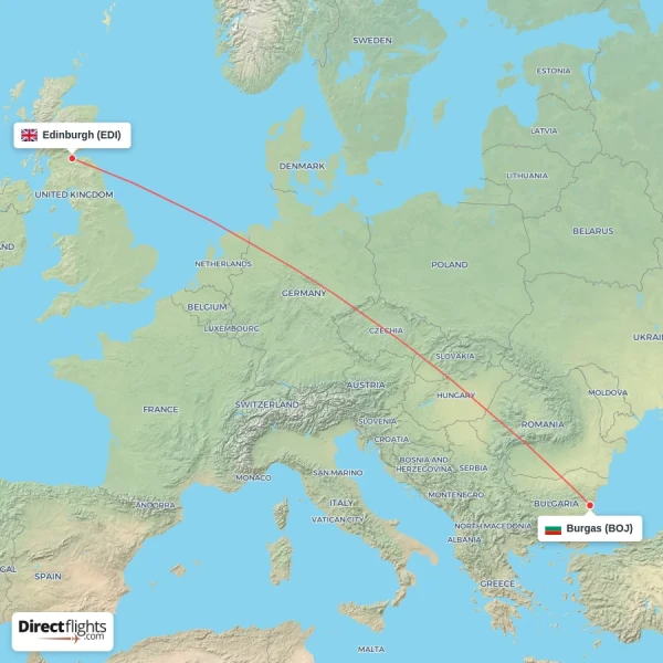 Edinburgh - Burgas direct flight map