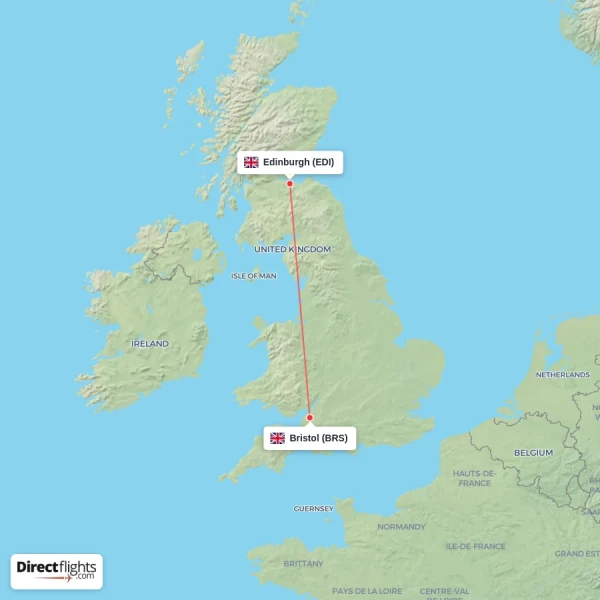 Edinburgh - Bristol direct flight map