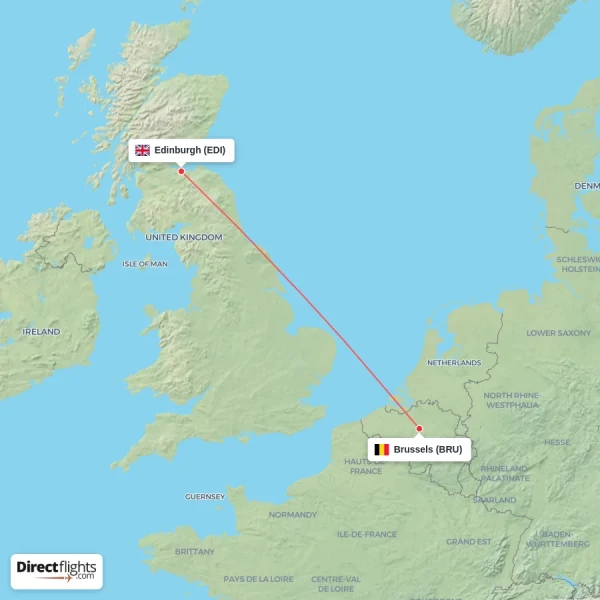 Edinburgh - Brussels direct flight map