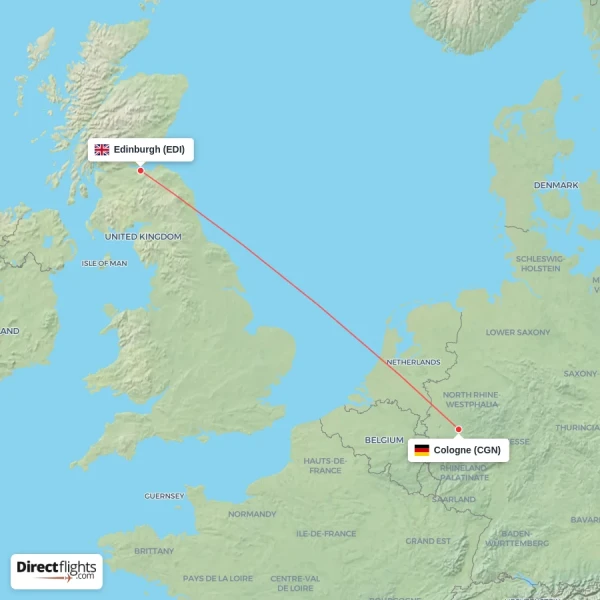 Edinburgh - Cologne direct flight map