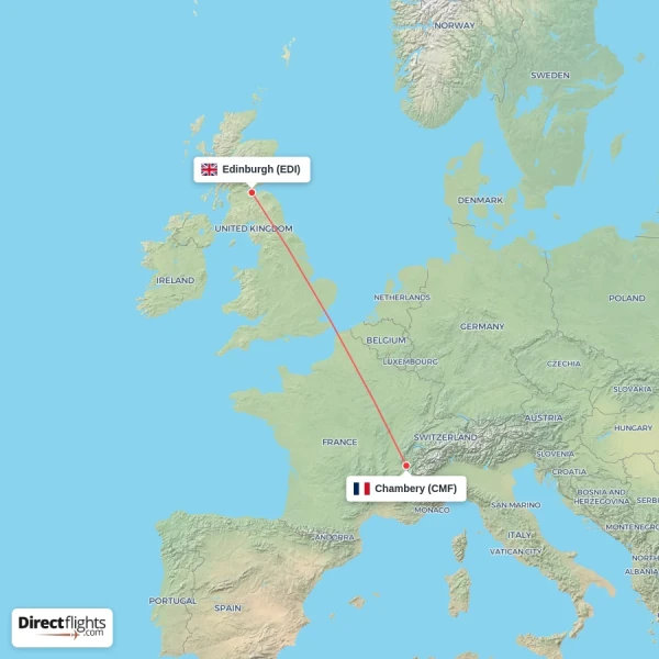 Edinburgh - Chambery direct flight map
