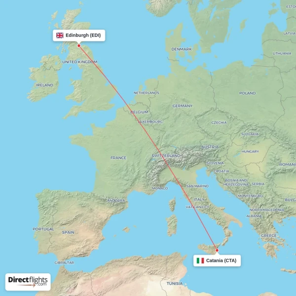 Edinburgh - Catania direct flight map