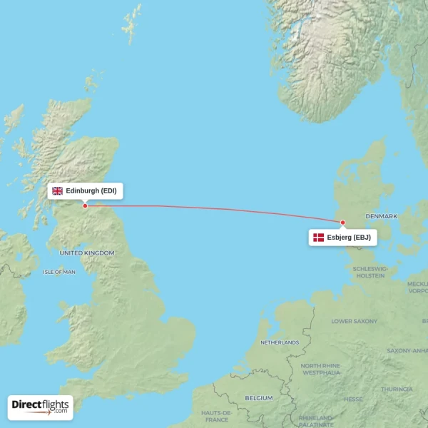 Edinburgh - Esbjerg direct flight map