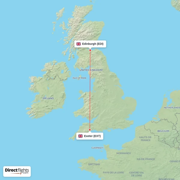 Edinburgh - Exeter direct flight map
