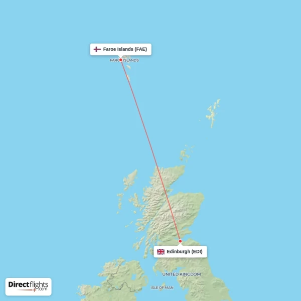 Edinburgh - Faroe Islands direct flight map