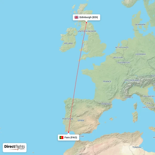 Edinburgh - Faro direct flight map