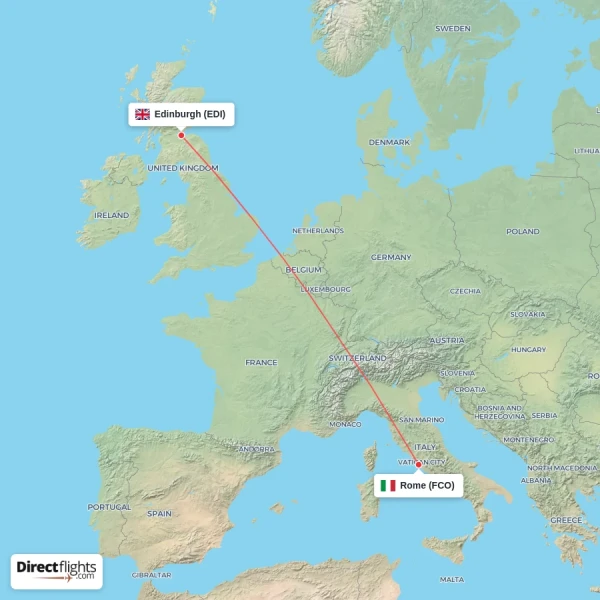 Edinburgh - Rome direct flight map