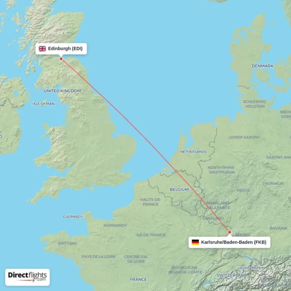 Edinburgh - Karlsruhe/Baden-Baden direct flight map