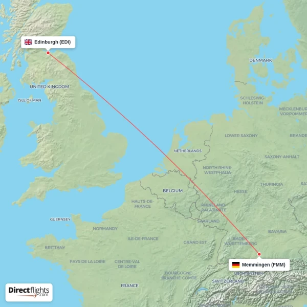 Edinburgh - Memmingen direct flight map