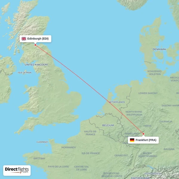Edinburgh - Frankfurt direct flight map