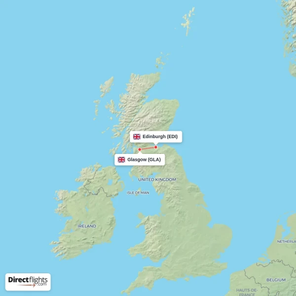 Edinburgh - Glasgow direct flight map