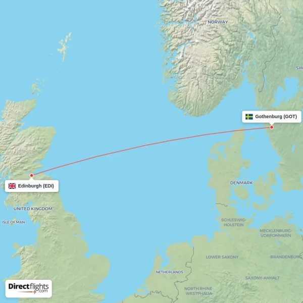 Edinburgh - Gothenburg direct flight map