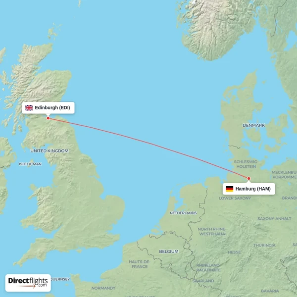 Edinburgh - Hamburg direct flight map