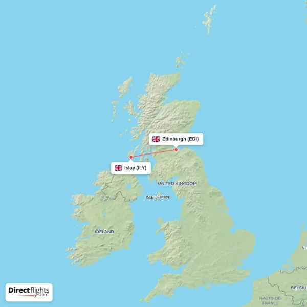 Edinburgh - Islay direct flight map