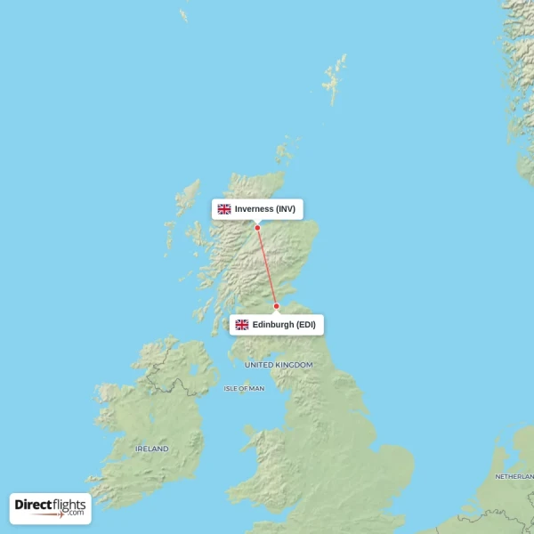 Edinburgh - Inverness direct flight map