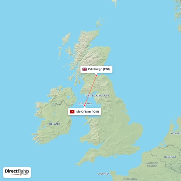 Edinburgh - Isle Of Man direct flight map