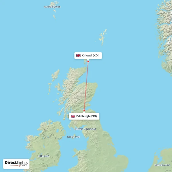 Edinburgh - Kirkwall direct flight map