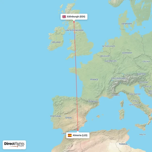 Edinburgh - Almeria direct flight map