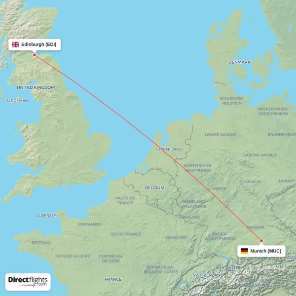 Edinburgh - Munich direct flight map
