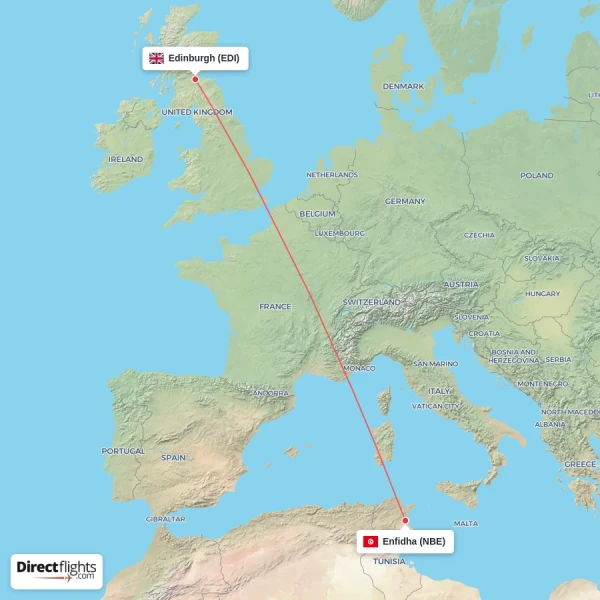 Edinburgh - Enfidha direct flight map