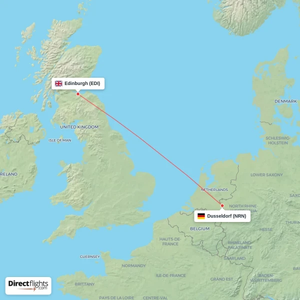 Edinburgh - Dusseldorf direct flight map