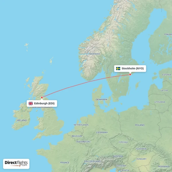 Edinburgh - Stockholm direct flight map