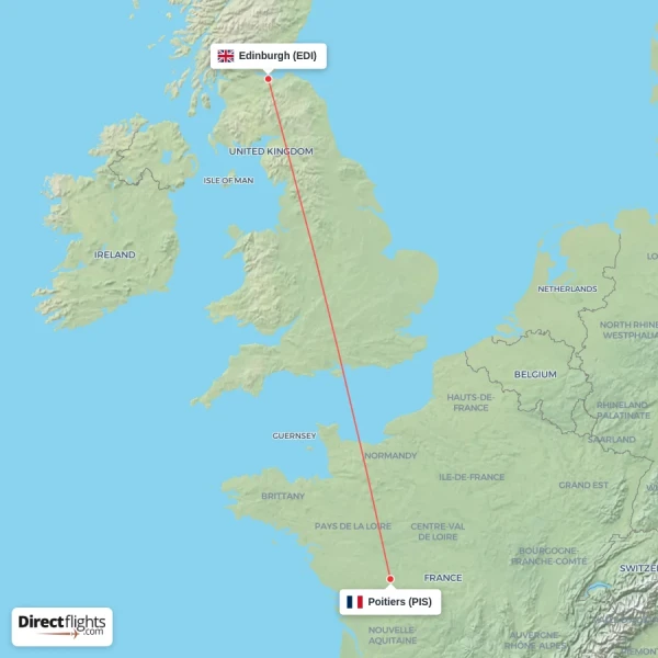 Edinburgh - Poitiers direct flight map