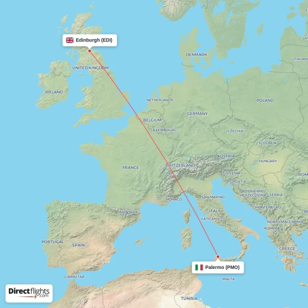 Edinburgh - Palermo direct flight map