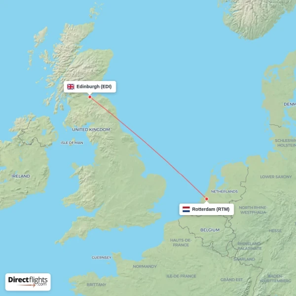 Edinburgh - Rotterdam direct flight map