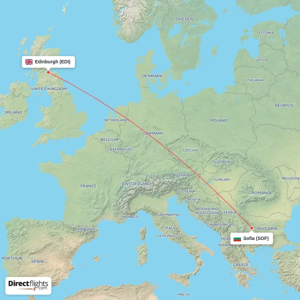 Edinburgh - Sofia direct flight map