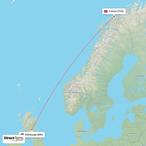 Edinburgh - Tromso direct flight map