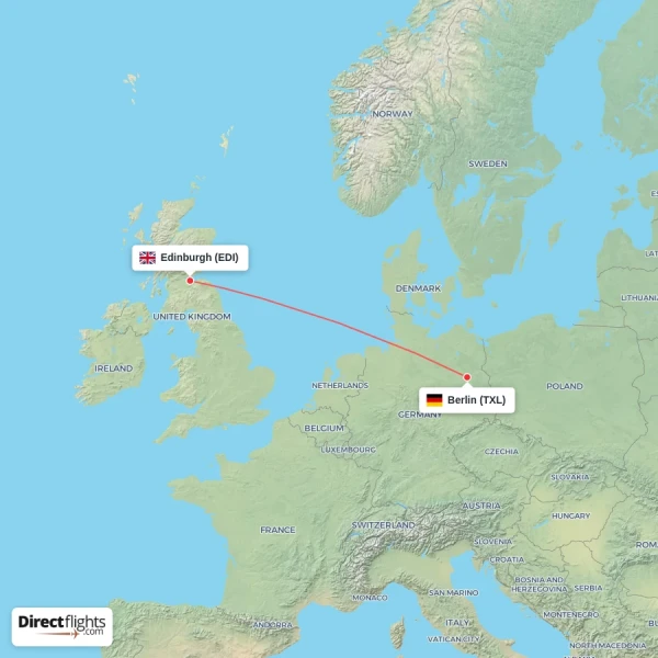 Edinburgh - Berlin direct flight map