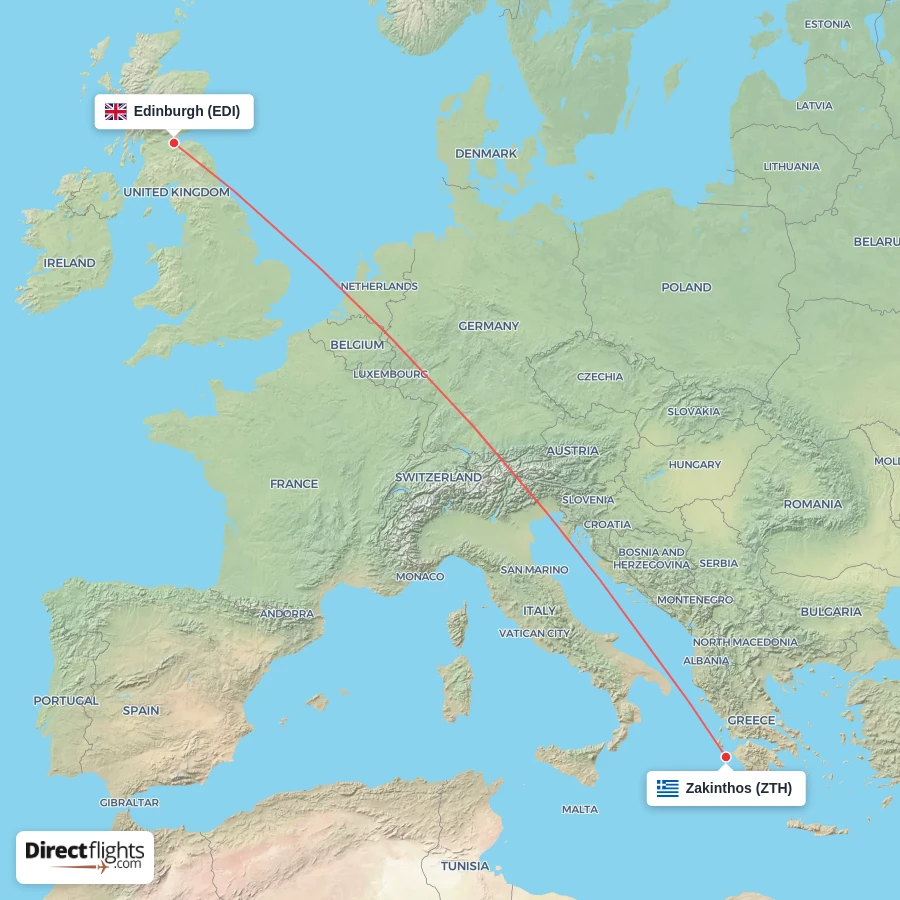 EDI - ZTH route map