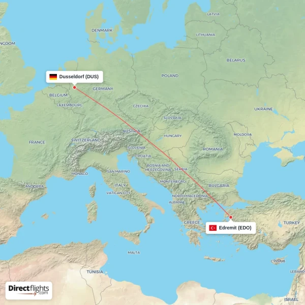 Edremit - Dusseldorf direct flight map
