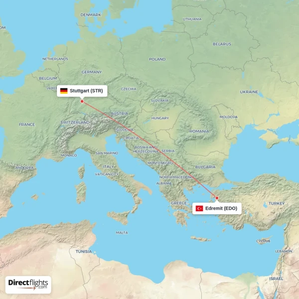 Edremit - Stuttgart direct flight map