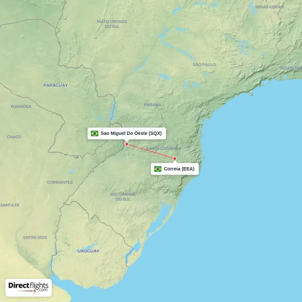 Correia - Sao Miguel Do Oeste direct flight map