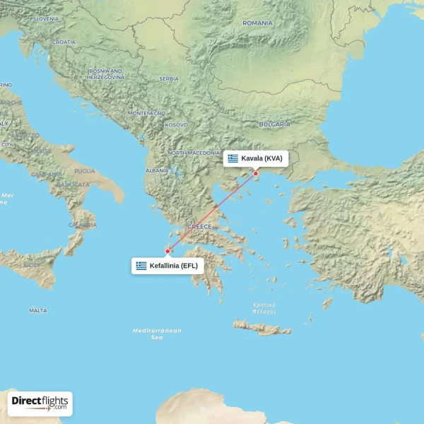 Kefallinia - Kavala direct flight map