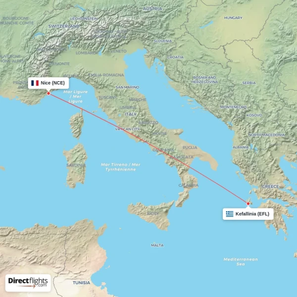 Kefallinia - Nice direct flight map