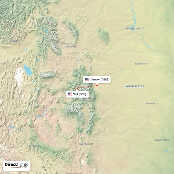 Vail - Denver direct flight map