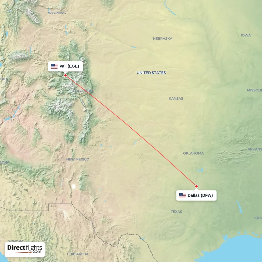 EGE - DFW route map