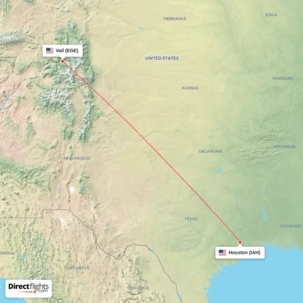 Vail - Houston direct flight map