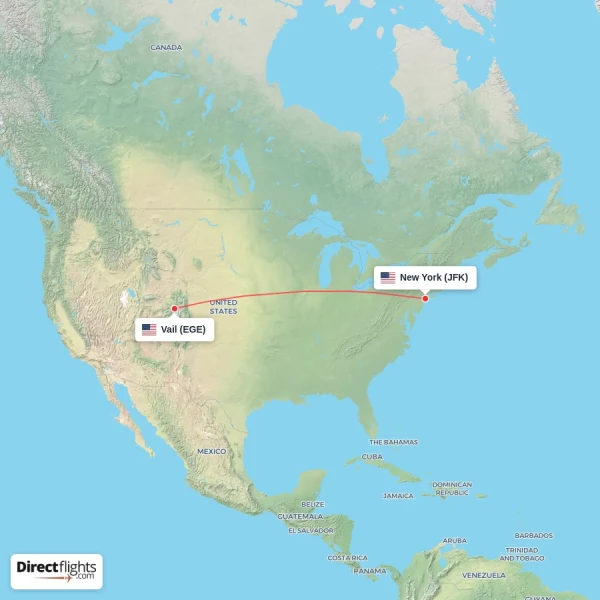 Vail - New York direct flight map