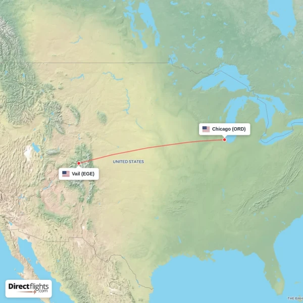 Vail - Chicago direct flight map