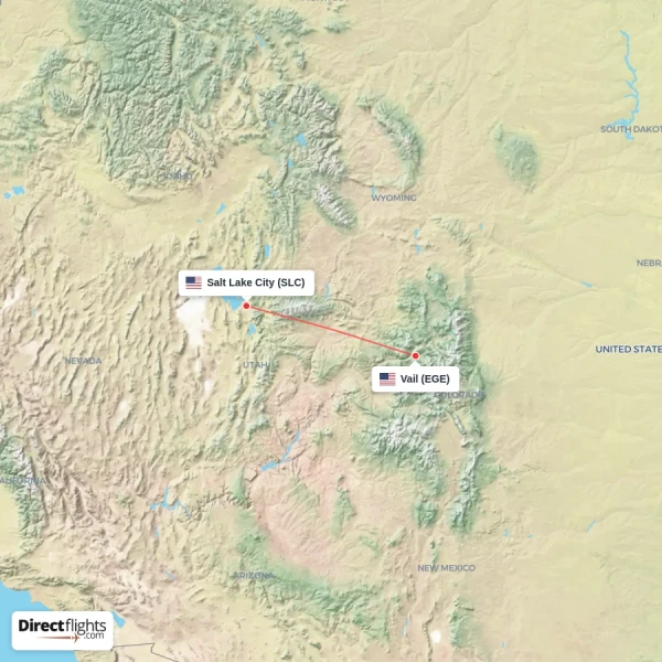 Vail - Salt Lake City direct flight map