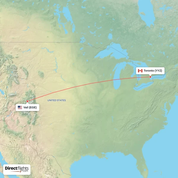 Vail - Toronto direct flight map
