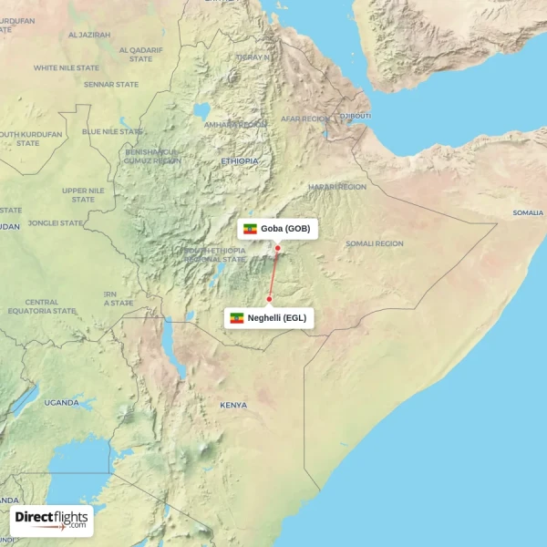 Neghelli - Goba direct flight map