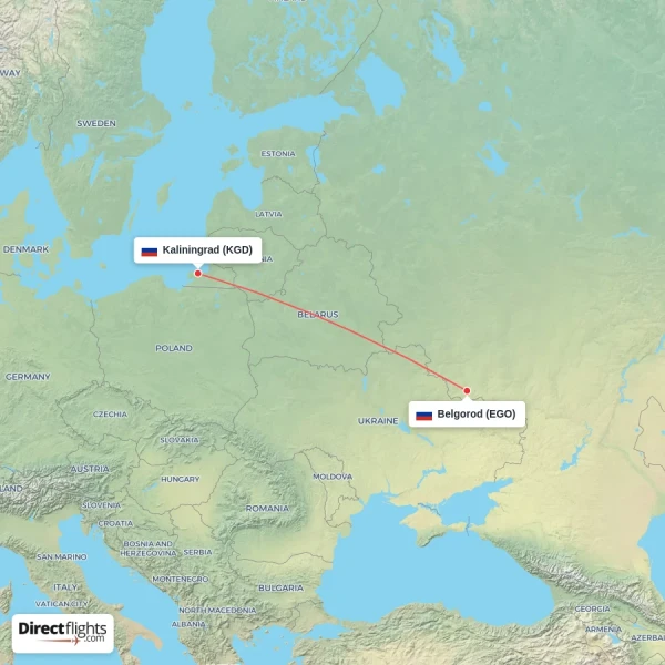 Belgorod - Kaliningrad direct flight map