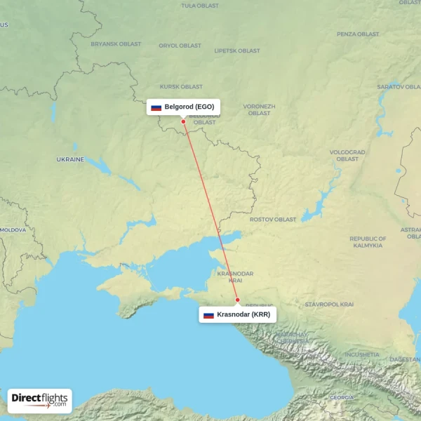 Belgorod - Krasnodar direct flight map