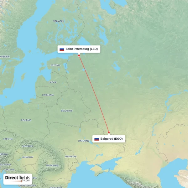Belgorod - Saint Petersburg direct flight map